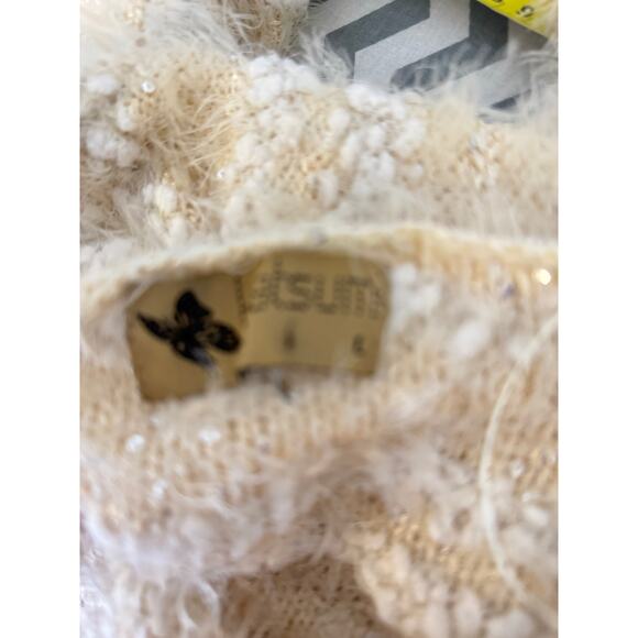 Katsumi L Cream Fuzzy Sequin Striped Knit Sweater - Picture 5 of 8